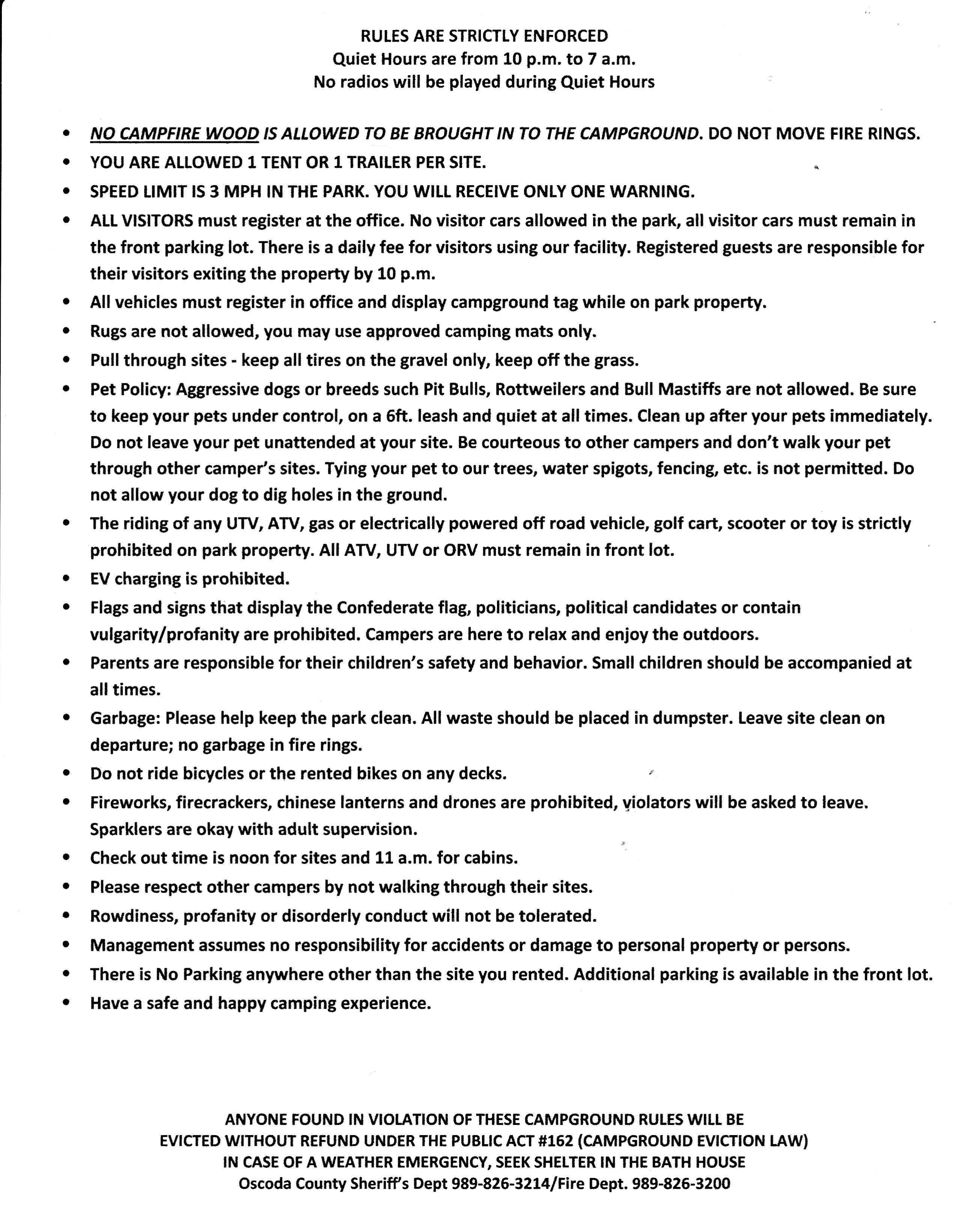 Mio Pines Campground Policies and Rules